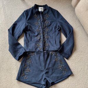 Abercrombie & Fitch Women's Vegan Suede Embellished Jacket Shorts Outfit Set S/4